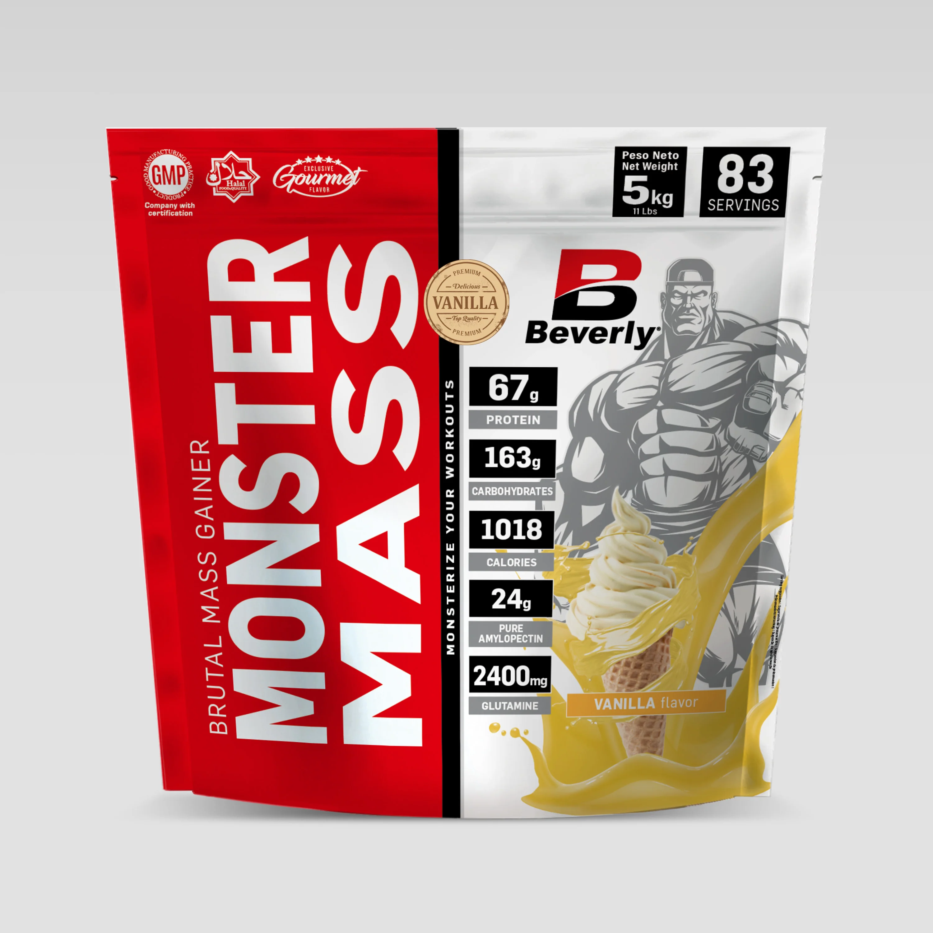 Monster Mass Weight gainer + L-Glutamine - 5 Kg - Vainilla